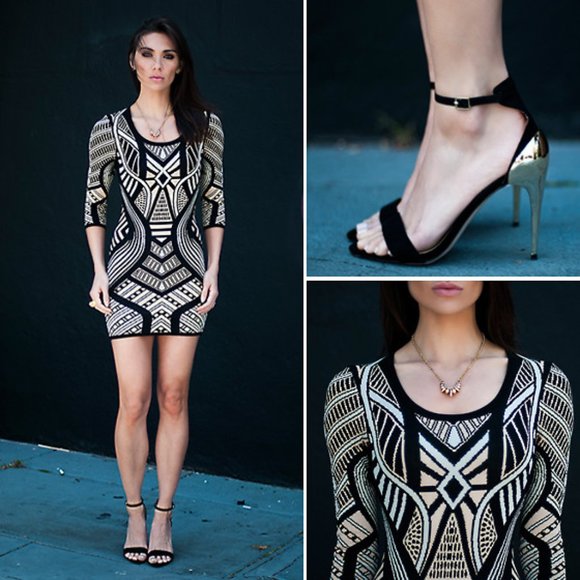 Art Deco Print Mini Sweater Dress - Picture 3 of 12